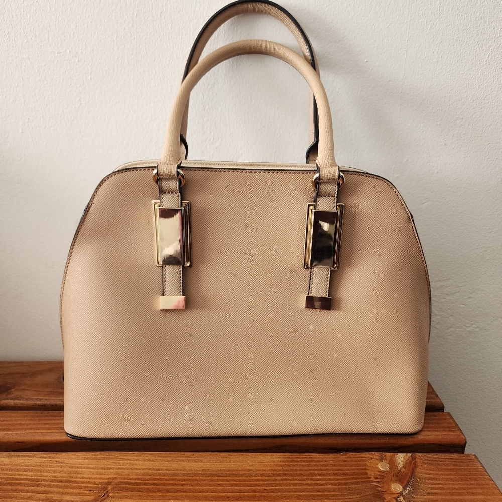 Aldo | Large Beige/Cream Colored Purse with Floral Interior Lining